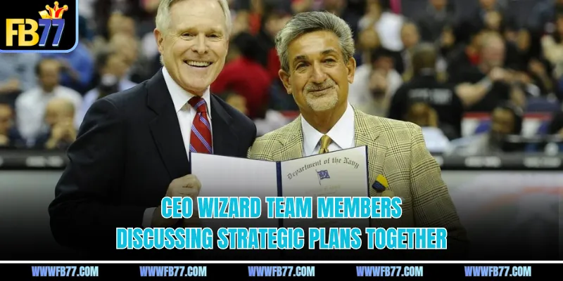 CEO wizard team members discussing strategic plans together